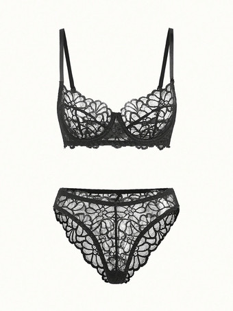 SchwarzBH-Set Dessous weiß-rosa Spitze Bügel-Höschen sexy transparent Nachtwäsche