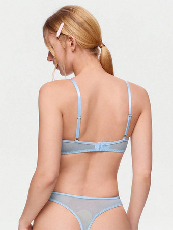 BH-Set Dessous hellblaue Spitze mit Blumenstickerei Bügel-Höschen Nachtwäsche