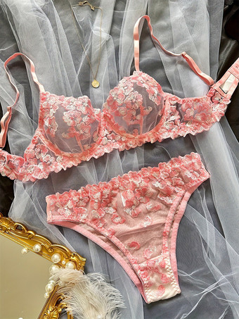 RosaBH-Set Dessous florale Stickerei Spitze Bügel-Tanga sexy Dessous Nachtwäsche