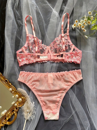 BH-Set Dessous florale Stickerei Spitze Bügel-Tanga sexy Dessous Nachtwäsche