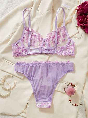 BH-Set Dessous florale Stickerei Spitze Bügel-Tanga sexy Dessous Nachtwäsche