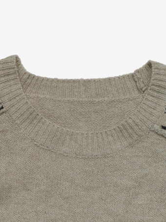 Hellgrauer Pullover mit Rundhalsausschnitt und Leopardenmuster langen Ärmeln Strick lässiger Look