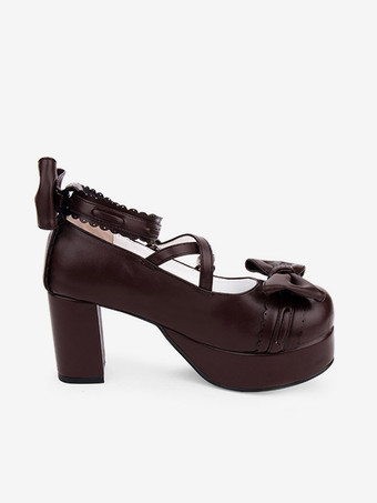 Blu navy Lolita Pony grosso tacchi scarpe piattaforma caviglia cinghie archi fibbie di forma del cuore
