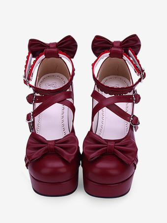 Blu navy Lolita Pony grosso tacchi scarpe piattaforma caviglia cinghie archi fibbie di forma del cuore