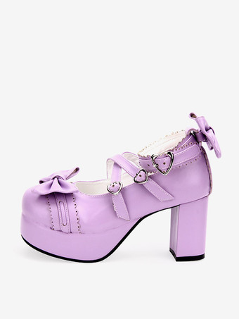 Blu navy Lolita Pony grosso tacchi scarpe piattaforma caviglia cinghie archi fibbie di forma del cuore