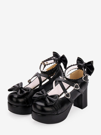Nero Blu navy Lolita Pony grosso tacchi scarpe piattaforma caviglia cinghie archi fibbie di forma del cuore