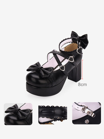 Blu navy Lolita Pony grosso tacchi scarpe piattaforma caviglia cinghie archi fibbie di forma del cuore
