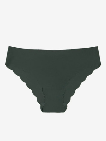 ダークグリーンシームレススカラップエッジローライズソングショーツソフト通気性
