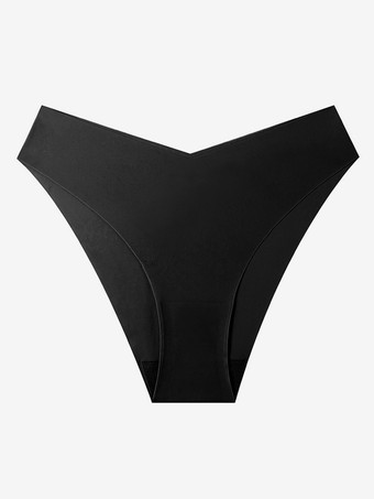 SchwarzNahtloser String-Tanga mit V-Ausschnitt niedrigem Bund weich atmungsaktiv und unsichtbar