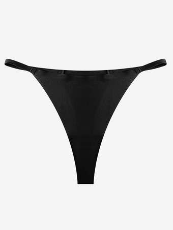 SchwarzNahtloser String-Tanga mit dünnen Trägern und niedrigem Bund weich und atmungsaktiv für den täglichen Gebrauch