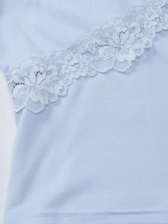 Top Blaues V-Ausschnitt-Top mit Spitzenbesatz langen Ärmeln kurzem Schnitt gestrickt Stretch Slim Fit Y2K Sexy Shirt