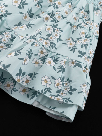 Alltagskleider Minikleider Blau Langarmkleid mit eckigem Ausschnitt und hochgezogener Taille