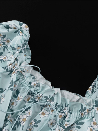 Alltagskleider Minikleider Blau Langarmkleid mit eckigem Ausschnitt und hochgezogener Taille