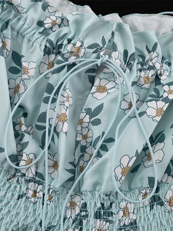 Alltagskleider Minikleider Blau Langarmkleid mit eckigem Ausschnitt und hochgezogener Taille