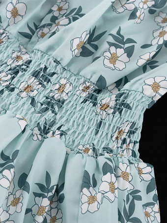 Alltagskleider Minikleider Blau Langarmkleid mit eckigem Ausschnitt und hochgezogener Taille