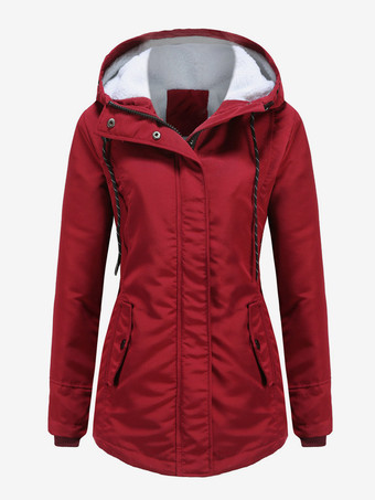 Winterparka mit Kapuze Fleecefutter taillierter Midi-Länge warmer Outdoor-Mantel für Damen