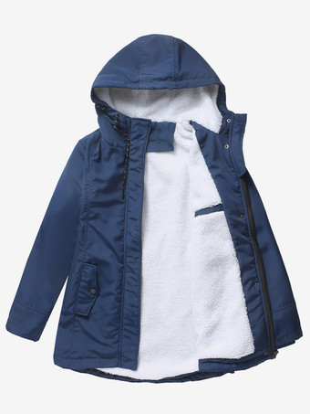 DunkelmarineblauWinterparka mit Kapuze Fleecefutter taillierter Midi-Länge warmer Outdoor-Mantel für Damen