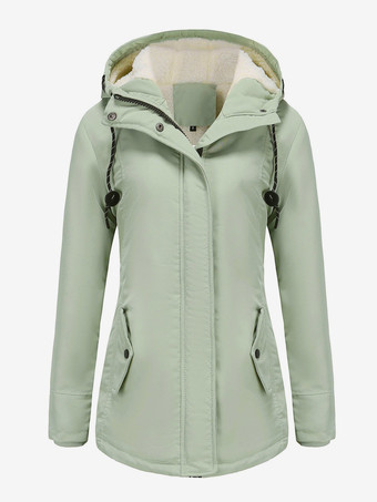 Winterparka mit Kapuze Fleecefutter taillierter Midi-Länge warmer Outdoor-Mantel für Damen