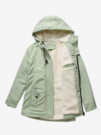 Mintgrün      Winterparka mit Kapuze Fleecefutter taillierter Midi-Länge warmer Outdoor-Mantel für Damen
