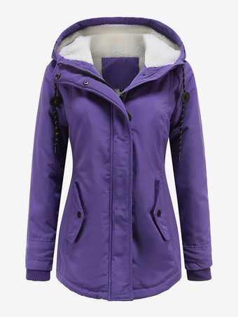 Winterparka mit Kapuze Fleecefutter taillierter Midi-Länge warmer Outdoor-Mantel für Damen