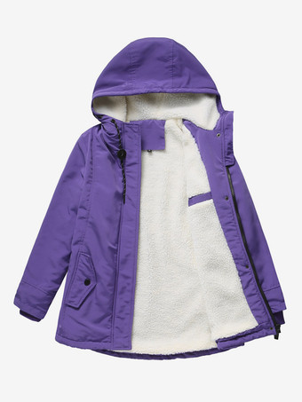 ViolettWinterparka mit Kapuze Fleecefutter taillierter Midi-Länge warmer Outdoor-Mantel für Damen