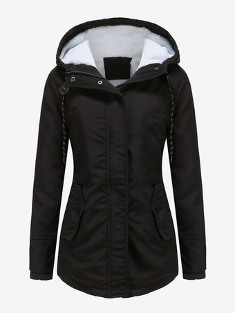 Winterparka mit Kapuze Fleecefutter taillierter Midi-Länge warmer Outdoor-Mantel für Damen
