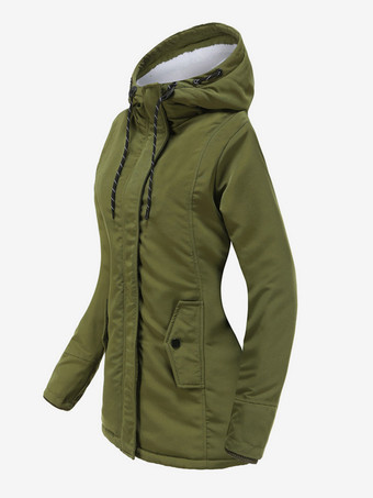 Winterparka mit Kapuze Fleecefutter taillierter Midi-Länge warmer Outdoor-Mantel für Damen