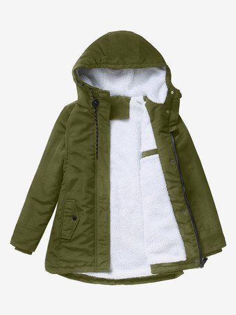 JägergrünWinterparka mit Kapuze Fleecefutter taillierter Midi-Länge warmer Outdoor-Mantel für Damen