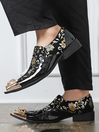 Schwarze Damen-Slipper mit Metalldetails und Blumenmuster