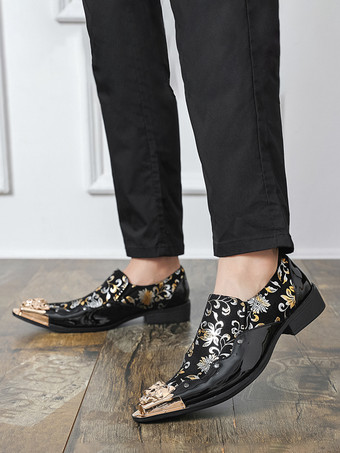 Schwarze Damen-Slipper mit Metalldetails und Blumenmuster