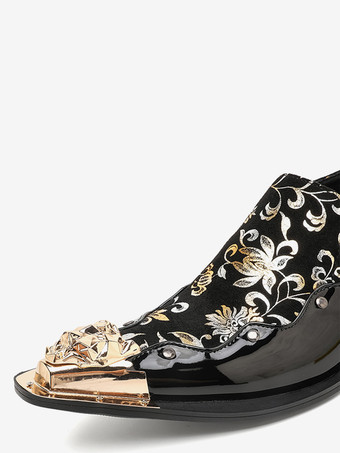 Schwarze Damen-Slipper mit Metalldetails und Blumenmuster