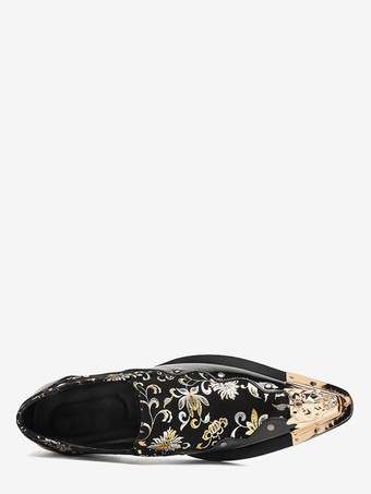 Schwarze Damen-Slipper mit Metalldetails und Blumenmuster