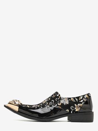 Schwarze Damen-Slipper mit Metalldetails und Blumenmuster