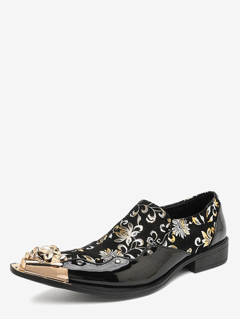 SchwarzSchwarze Damen-Slipper mit Metalldetails und Blumenmuster