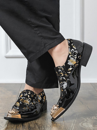 Schwarze Damen-Slipper mit Metalldetails und Blumenmuster