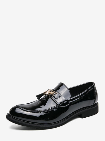 SchwarzSchwarze Herren-Freizeitschuhe runde Slipper mit Quasten