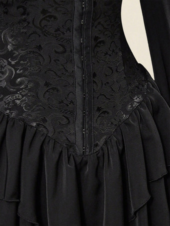 Corset Dress Off Shoulder Long Sleeve Lace Tiered Ruffle Mini Women Gothic Sexy Dress
