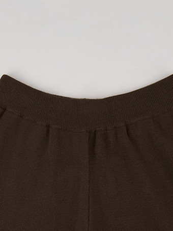 Zweiteiliges braunes Strickset für Damen: Cardigan mit Rundhalsausschnitt und Knöpfen Hose mit weitem Bein