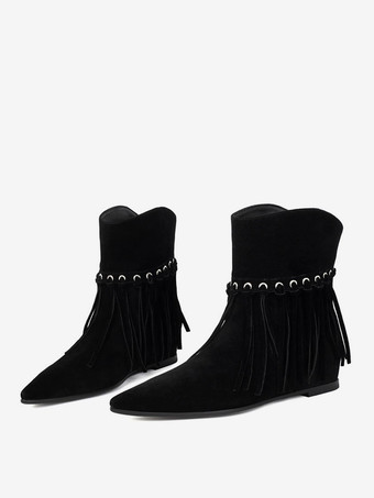 Boho-Stiefeletten für Damen Wildleder spitze Zehenpartie flache Stiefeletten