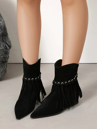 Boho-Stiefeletten für Damen Wildleder spitze Zehenpartie flache Stiefeletten