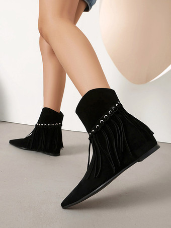 Boho-Stiefeletten für Damen Wildleder spitze Zehenpartie flache Stiefeletten