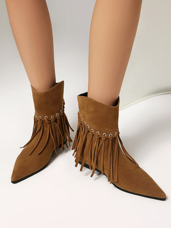 Boho-Stiefeletten für Damen Wildleder spitze Zehenpartie flache Stiefeletten
