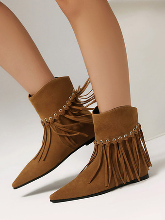 Boho-Stiefeletten für Damen Wildleder spitze Zehenpartie flache Stiefeletten