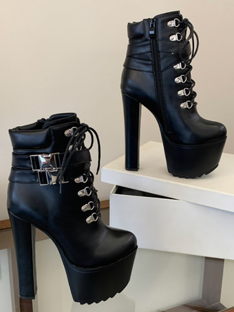 Schwarze Stiefeletten mit Plateau spitzer Zehenpartie und hohem Absatz für Damen