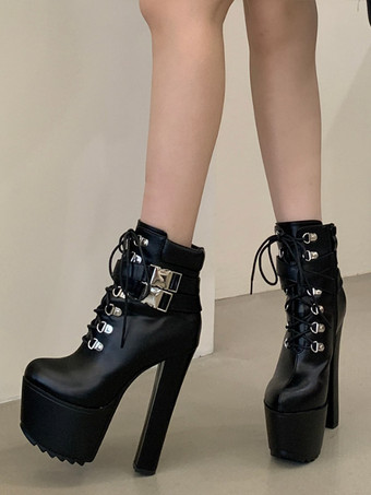 Schwarze Stiefeletten mit Plateau spitzer Zehenpartie und hohem Absatz für Damen