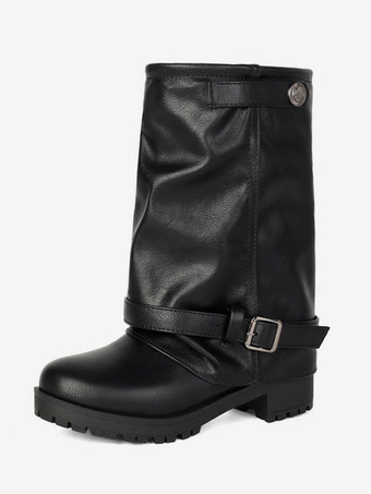 Damen-Caombat-Stiefeletten mit runder Zehenpartie und Schnallendetail