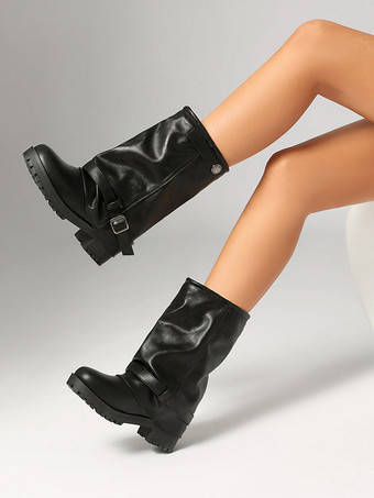 Damen-Caombat-Stiefeletten mit runder Zehenpartie und Schnallendetail