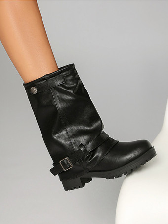 Damen-Caombat-Stiefeletten mit runder Zehenpartie und Schnallendetail