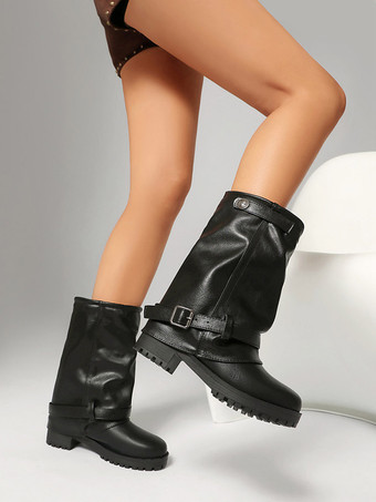 Damen-Caombat-Stiefeletten mit runder Zehenpartie und Schnallendetail