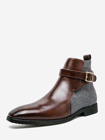 Braun      Schwarze Stiefeletten mit runder Zehenpartie Patchwork-Details und Schnallen
